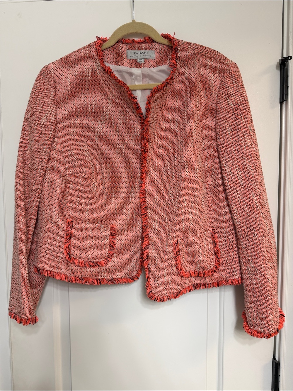 Tahari Coral Fringe Tweed Blazer#708